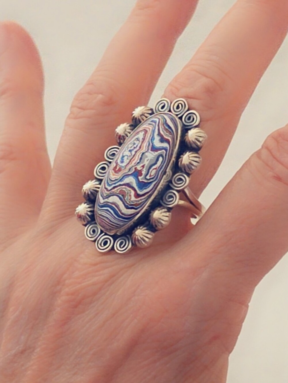 Statement Fordite 925 Sterling Silver Gemstone Ring